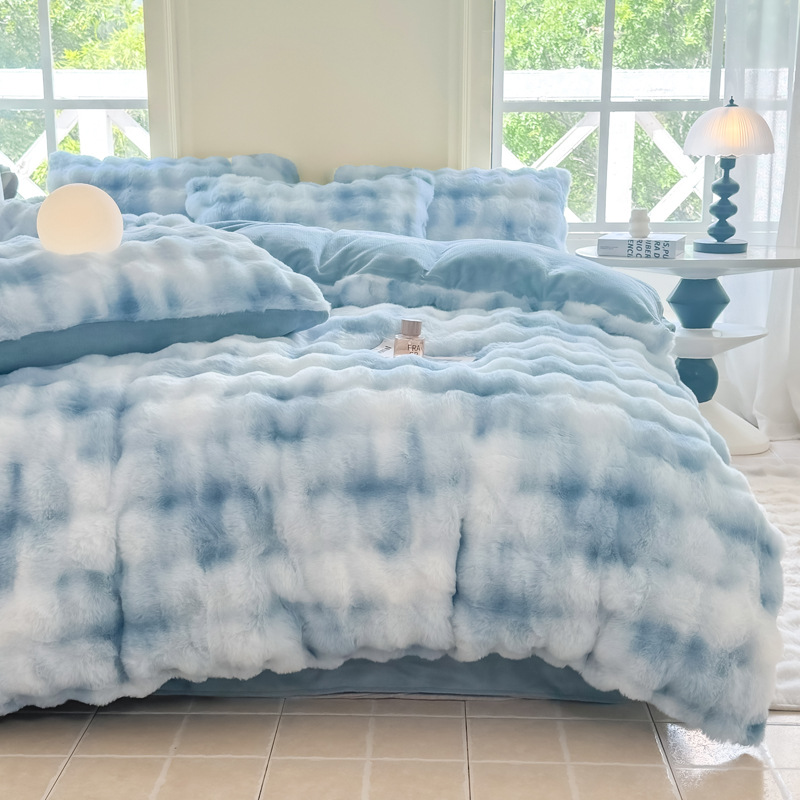 Cross-Border High-Weight Imitation Rabbit Fur Four-Piece Set, Light Luxury and High-End Feel, Bed Sheet and Duvet Cover, Dormitory Three-Piece Set, Manufacturer Wholesale