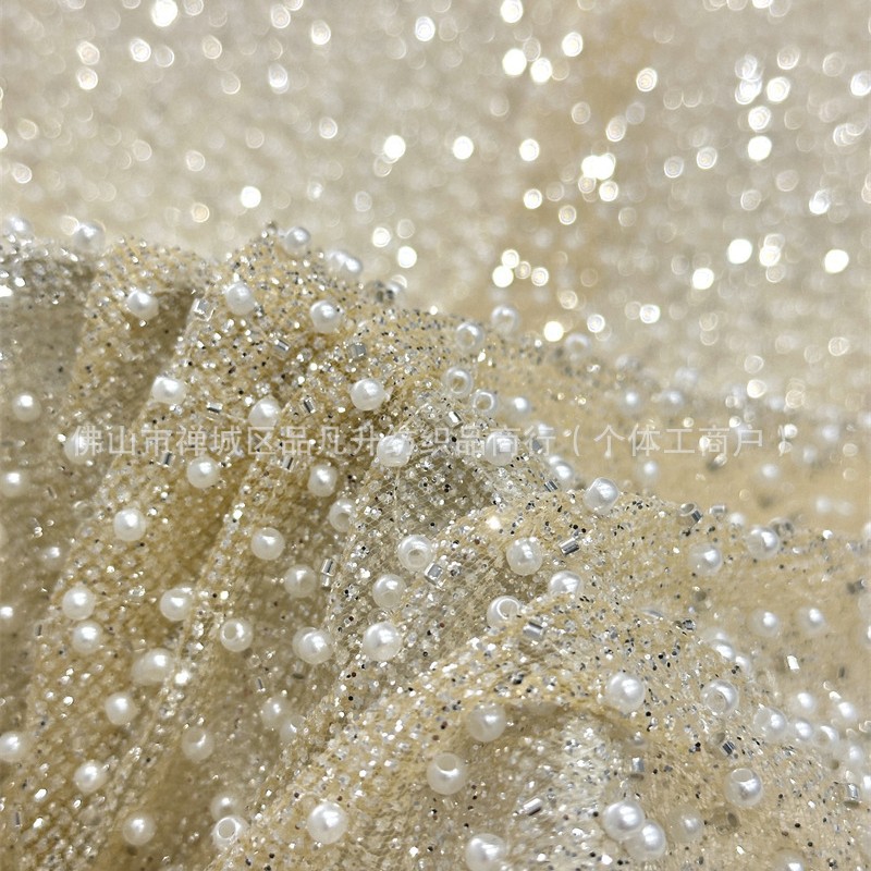 Nuevo fondo de polvo espumado cuentas bordadas telas de alta moda vestido cena fiesta vestido de tela