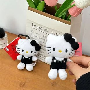Black and White Heart Buckle Kt Doll Pendant Zhixiu Same Style Cute Doll Pendant Girl Plush Kt Cat Keychain