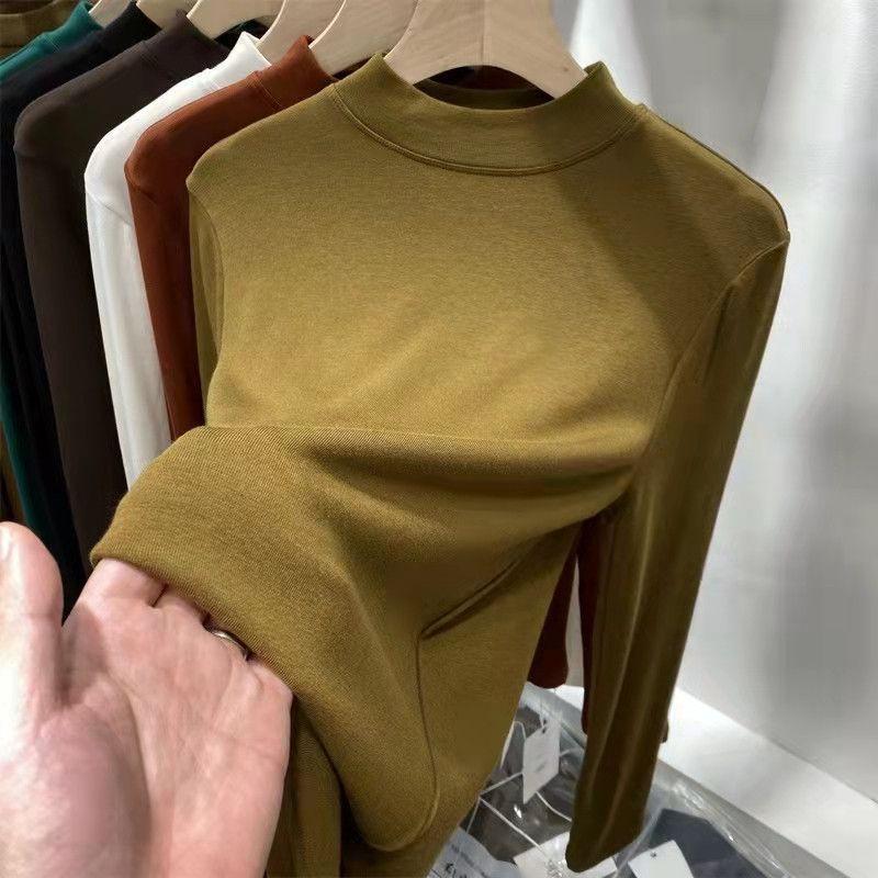 Koszula damska z grubym polarem, małym stójkowym kołnierzykiem, przyjemna dla skóry, wygodna i dopasowana, z długim rękawem_voghion.com