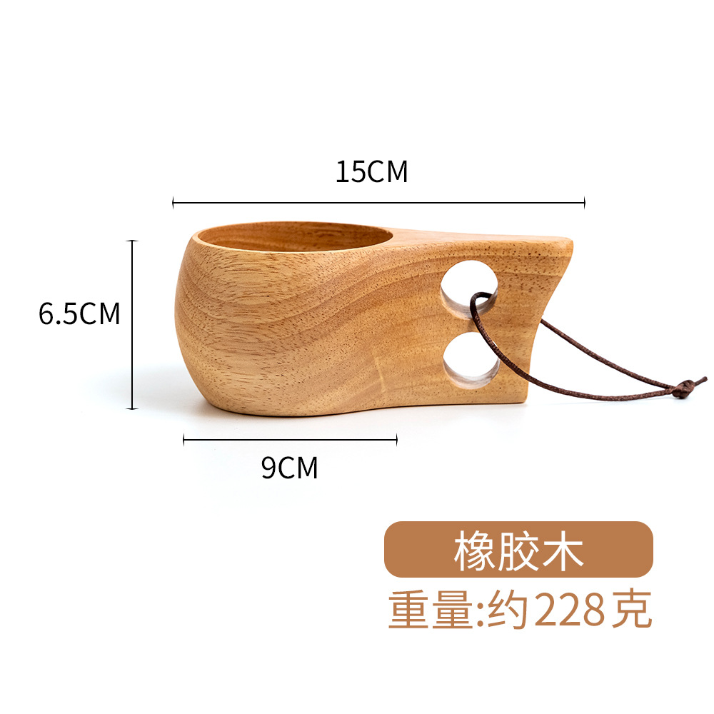 Taza de madera maciza nórdica creativa Taza de leche de desayuno para el hogar Ceremonia del té de madera Camping retro Taza de café portátil