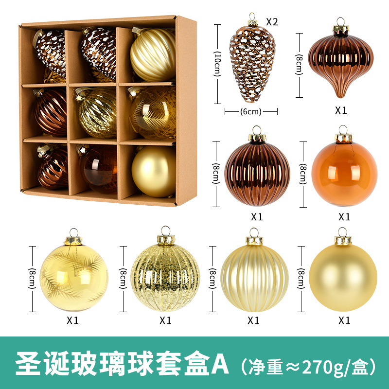 Decoraciones navideñas de vidrio pintado bola de decoración de árbol de Navidad accesorios colgantes bola colgante bola 9 bolas de caja 8CM
