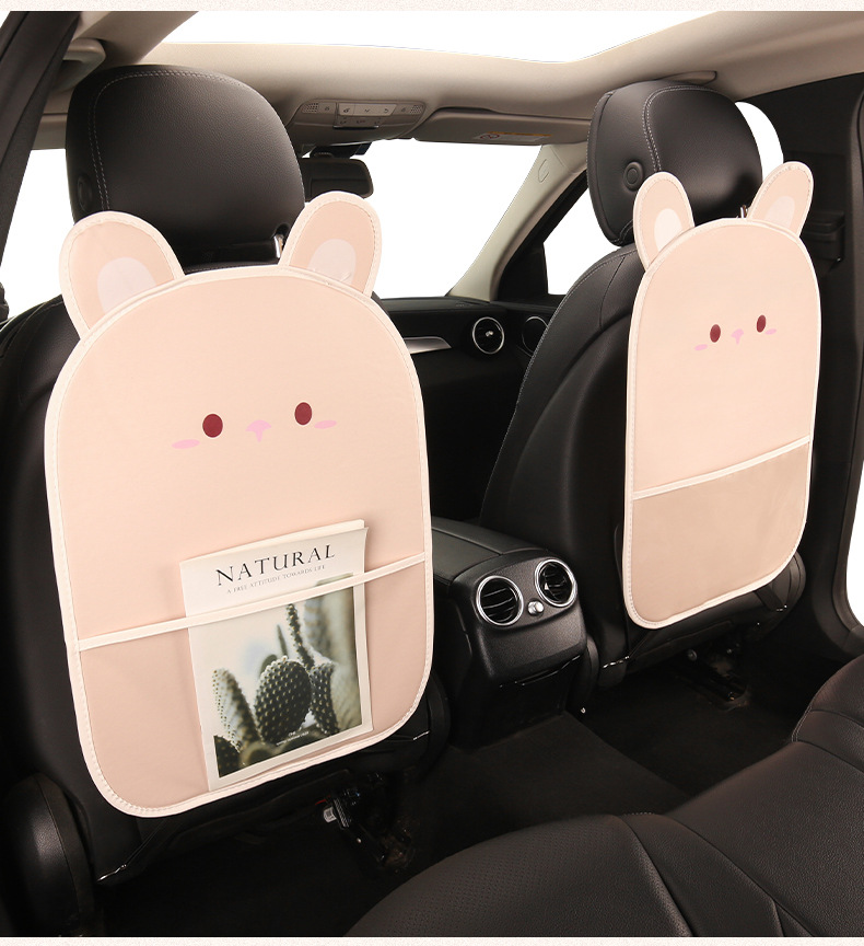 Female Cute Cartoon Car Seat Back Anti-Kick Pad Car Seat Rear Anti-Fouling Pad with Storage Belt Cross-Border Car Products