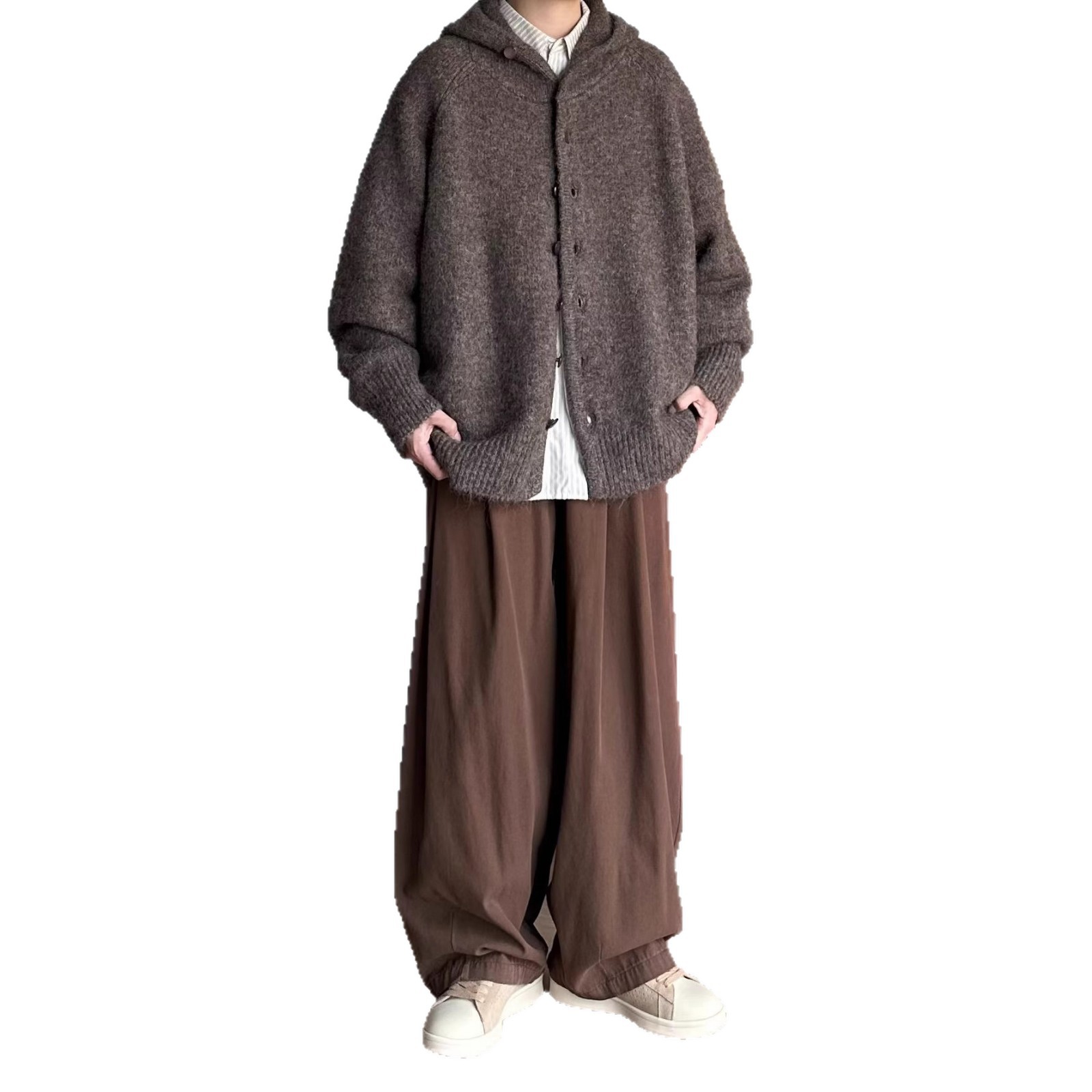 2025 otoño y invierno de alta calidad sensación de lana perezosa mezcla de lana femenina gruesa con sudadera con capuz para hombres blando nicho de punto glutinoso