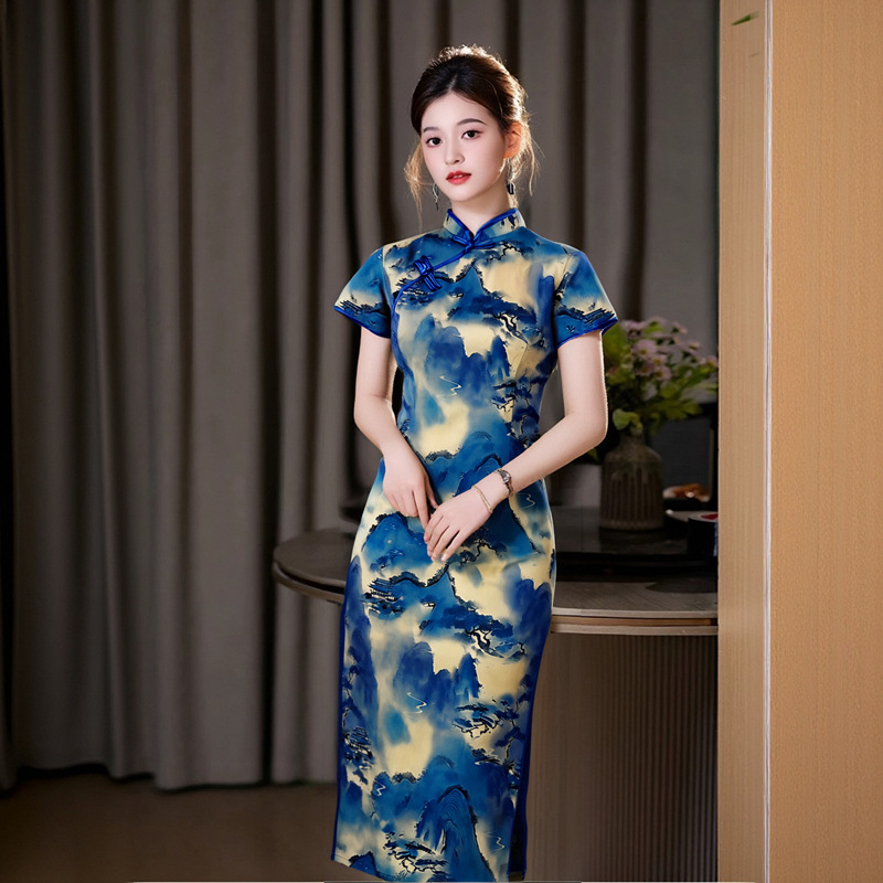 반팔롱치파오 [풍경실]-블루