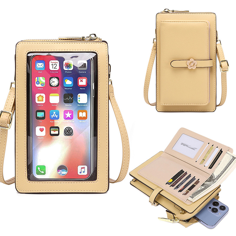 Women's Touch Screen Mobile Phone Bag Spring New Small Fresh Vertical Cross-Body Bag Multi-Functional Pu Soft Leather Buckle Small Square Bag Women's Touch Screen Mobile Phone Bag Spring New Small Fresh Vertical Cross-Body Bag Multi-Functional Pu Soft Leather Buckle Small Square Bag