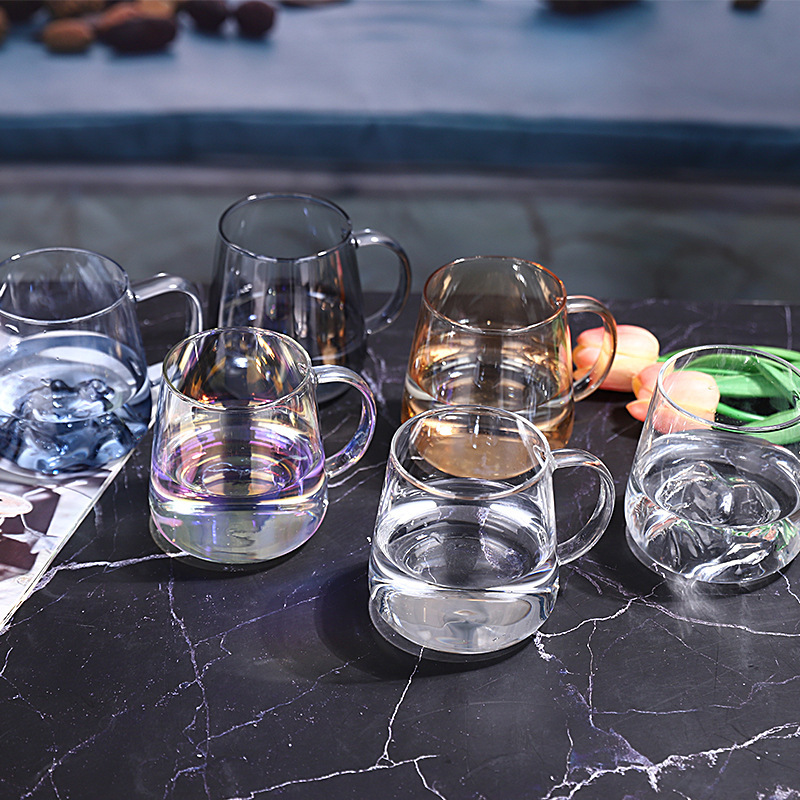 Mango creativo Taza de café de vidrio Guanshan Taza de agua para el hogar Taza de desayuno Taza de cerveza de bar Taza de té de jugo