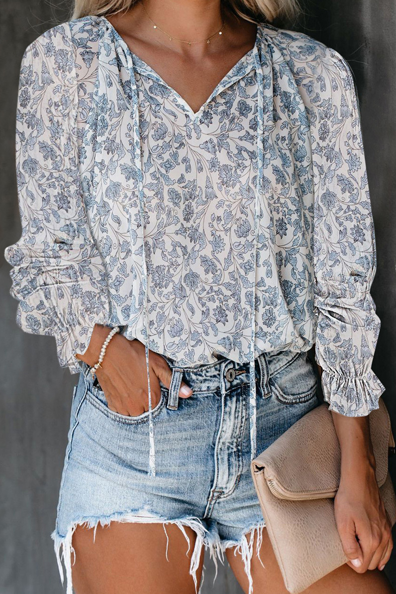 98g Weight Long Sleeve Sleeve Length Pullovers Placket Type Wholesale Women's Casual Printing Long Sleeve Printing Blouses