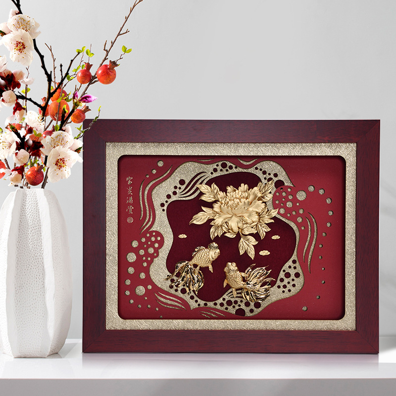 新年礼品金箔画 喜庆结婚挂画贴金走廊壁画装饰画婚房卧室 金箔画