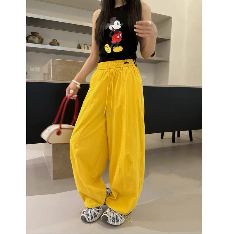 American Style New Dopamine Casual Cargo Pants for Women, Summer High-Waisted Drapey Loose Slimming Straight Versatile Wide-Leg Pants