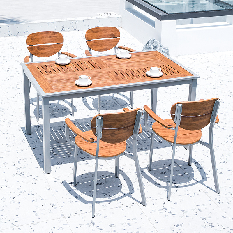 戶外仿木桌椅庭院酒店快幹防潮戶外塑木餐桌室外露天長桌子仿木椅