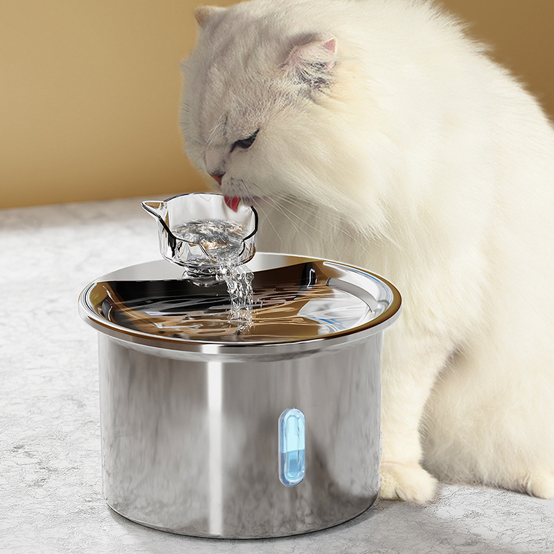 Acero inoxidable para mascotas beber agua visible nivel de agua circulante automático fuente de gato beber agua fábrica de productos de mascotas transfronterizos