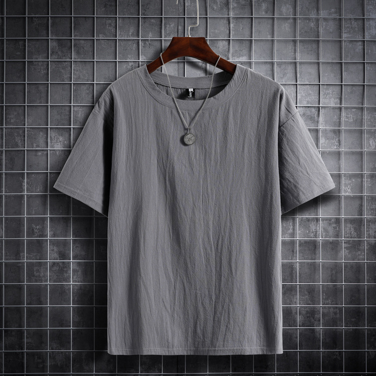 Linen T-shirt men's loose round neck short sleeve top solid color half sleeve cotton and linen T-shirt plus size Summer Linen T-shirt men's loose round neck short sleeve top solid color half sleeve cotton and linen T-shirt plus size Summer