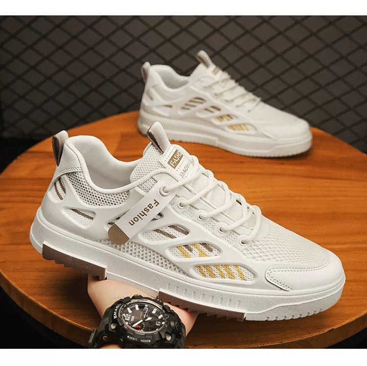 Мужская обувь 2025, новые летние рабочие туфли с дышащей сеткой, маленькие белые кроссовки для спорта и отдыха, модная обувь для интернет-знаменитостей, модная обувь для мужчин