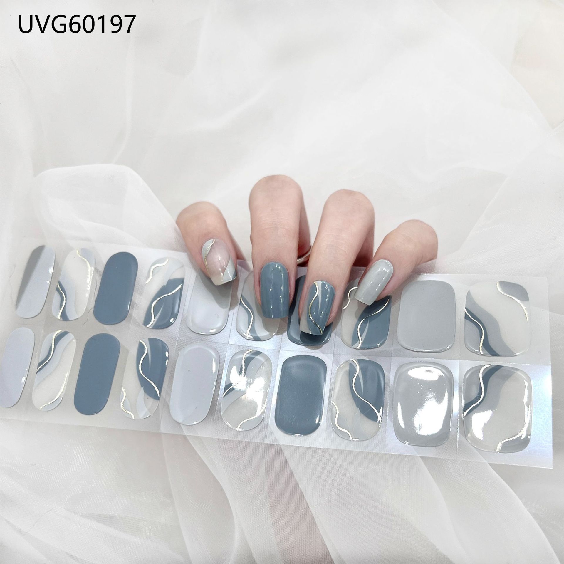 Pegatinas de uñas de gel UV transparentes efecto hielo, semicuradas, con lámina dorada, fototerapia, efecto película de aceite