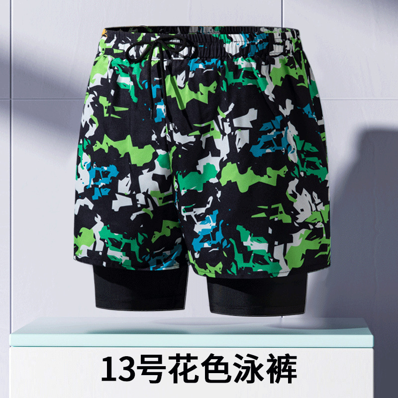 Pantalones de baño de hombre para adultos nuevos anti-vergüenza de doble capa de ángulo plano profesional de secado rápido de moda relajada alta elástica gran tamaño de arena