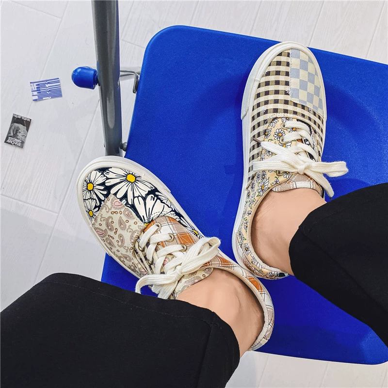 Кроссовки 2024 года, новые ретро-ультражанские, с принтом кашевых орехов, парные, лоферы из лоскутной ткани, женские повседневные кеды из холщовой ткани
