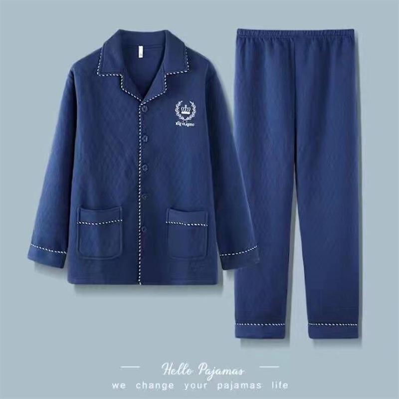 Capa de aire de tres capas traje acolchado pijamas hombres Otoño e Invierno carta bordado prendas de vestir exteriores homewear