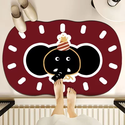 Bathroom Mat Cartoon Diatom Mud Mat Dirty and Easy to take care of Household Toilet Water Absorbent Mat (Avtomobil döşəmə paspasları) - hat-elephant-red-4060cm-diatom-mud