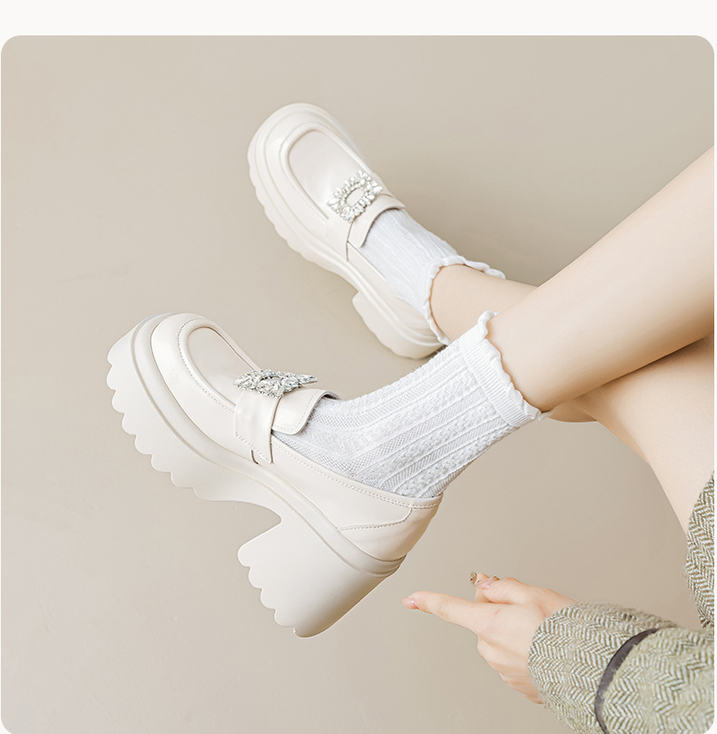 Giày lười cao gót nữ mũi nhọn đính đá vuông, đế dày xỏ chân — Màu đen chi tiết 9