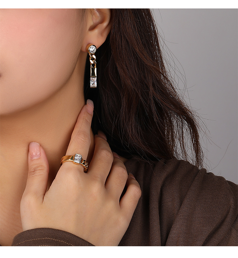 Fashion Simple Style Geometric Sterling Silver Plating Metal Zircon Earrings