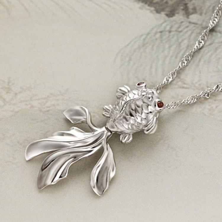 Korea's new silver jewelry copper silver-plated necklace short clavicle female goldfish pendant silver-plated wholesale a generation of hair