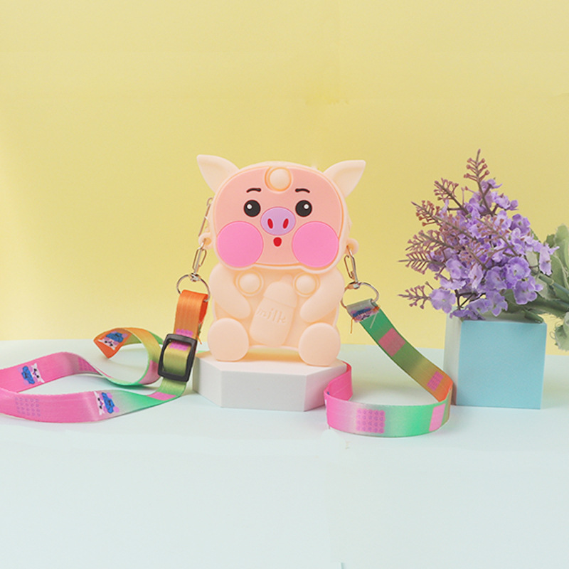 En stock alcancía monedero de silicona para niños bolso educativo de dibujos animados descompresión burbuja pellizco bolsa de mensajero monedero de viaje