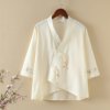 Summer Hanfu, short cardigan, shirt, Chinese style, cotton and linen
