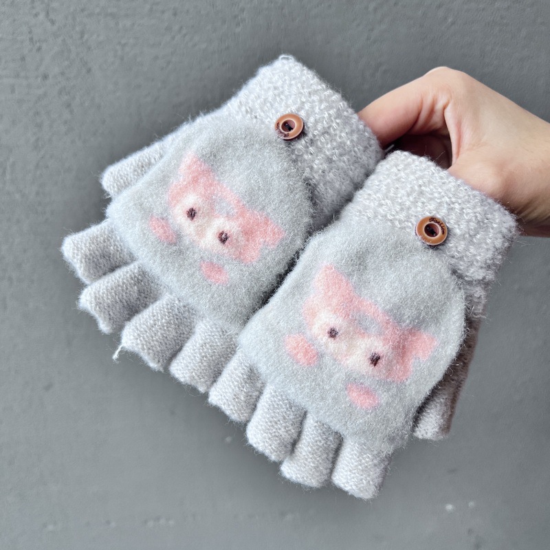 4# Gray Little Fox Half Finger Gloves