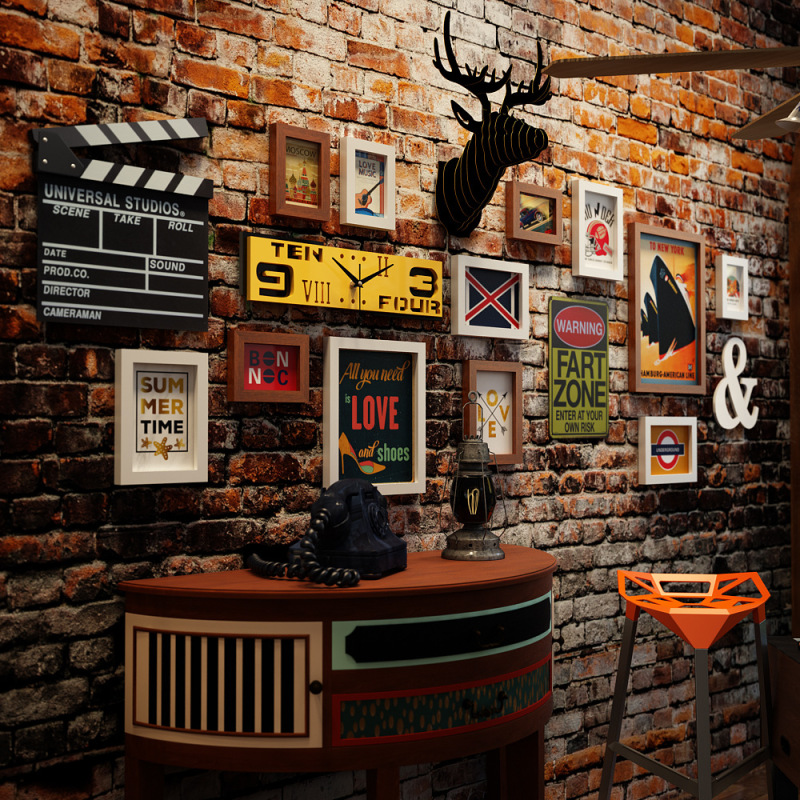 Polymeric_2383 Industrial Wind Photo Wall Deer Head Clock Combination Photo Frame Retro Decorative Painting Can Change Photos Polymeric_2383 Industrial Wind Photo Wall Deer Head Clock Combination Photo Frame Retro Decorative Painting Can Change Photos