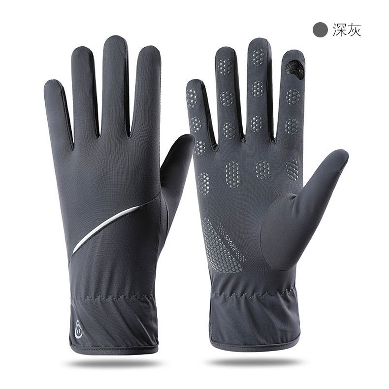 Guantes de seda de hielo para hombres, deportes al aire libre de verano, conducción, protección solar, sombra ligera, guantes antideslizantes y transpirables con todos los dedos