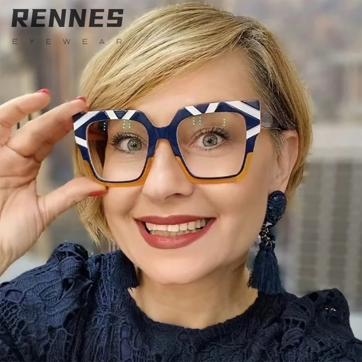 2024 Tendencia europea y americana, marco grande, cuadrado, color a juego, espejo plano anti-luz azul, el mismo estilo, gafas de marco de miopía sin maquillaje