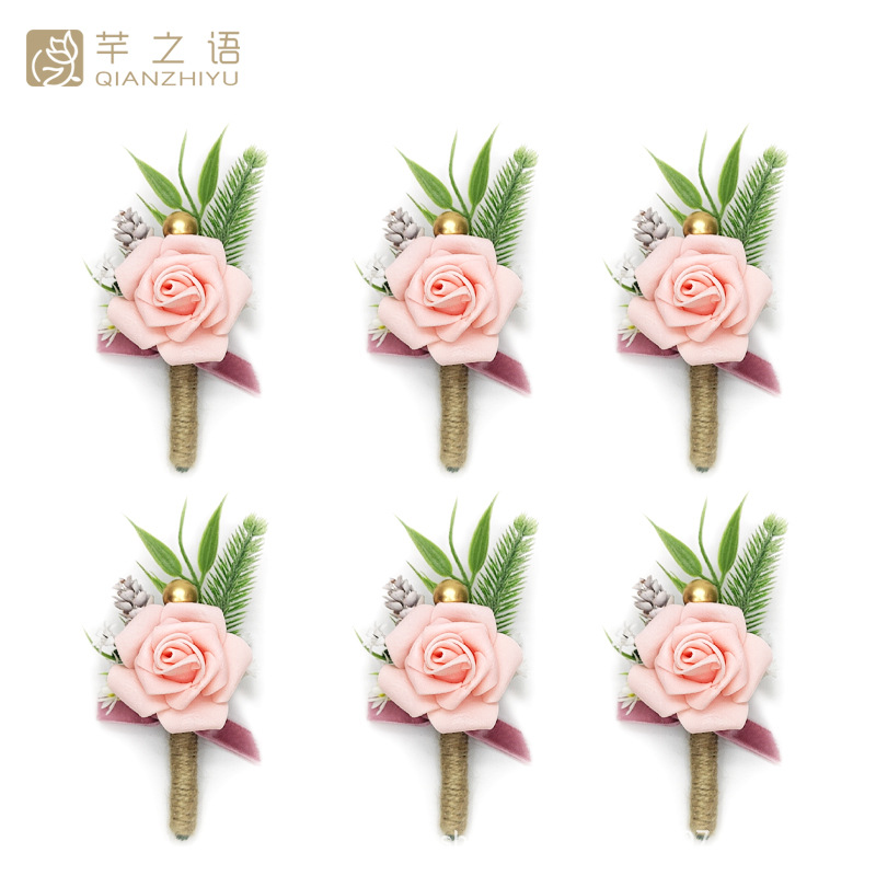 新品亞馬遜同款手工仿真小玫瑰胸花婚禮新娘伴娘歐式迎賓森系批發(fā)