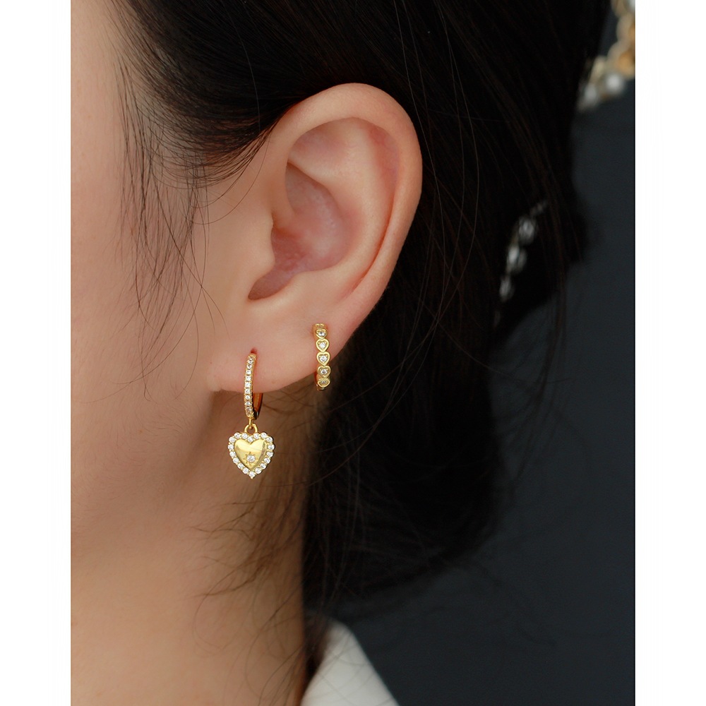 18K Real Gold Plated, Platinum Plated Plating Material 1 Pair Silver Heart Shape Zircon Electroplating 18K Real Gold Plated Platinum Plated Earrings