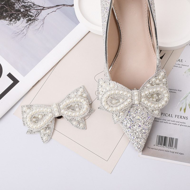 Cross-border New High-heeled Women's Wedding Shoes Metal Accessories Pearl Shoe Buckle Accessories Removable DIY Decorative Shoe Flower Clip Buckle