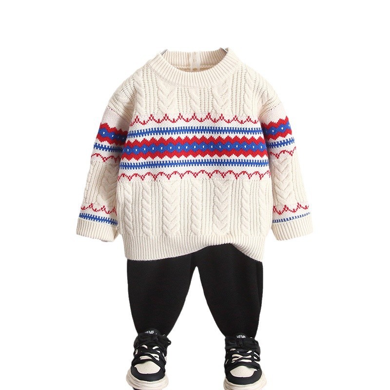 6695 suéter de cuello redondo para niños 2024 otoño e invierno nuevo suéter de lana de punto para niños top de invierno camisa de fondo para bebés