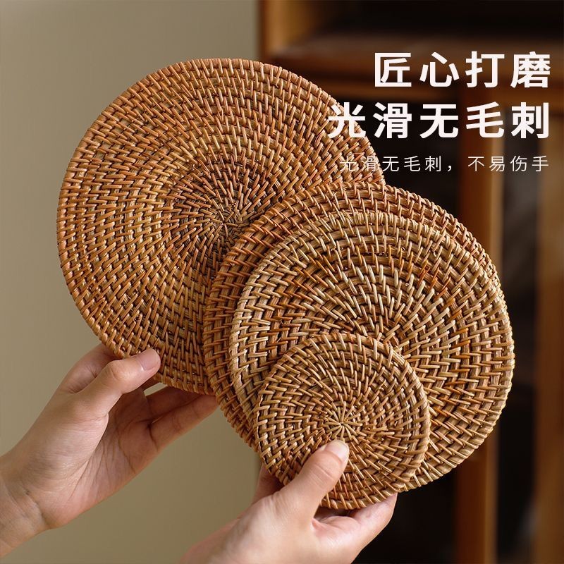 Handmade Rattan Coasters, Tea Sets, Coffee Table Dining Table Mats, Tea Ceremony Insulation Mats, Desk Anti-Scalding Tea Pot Holders, Bowl Mats and Pot Mats