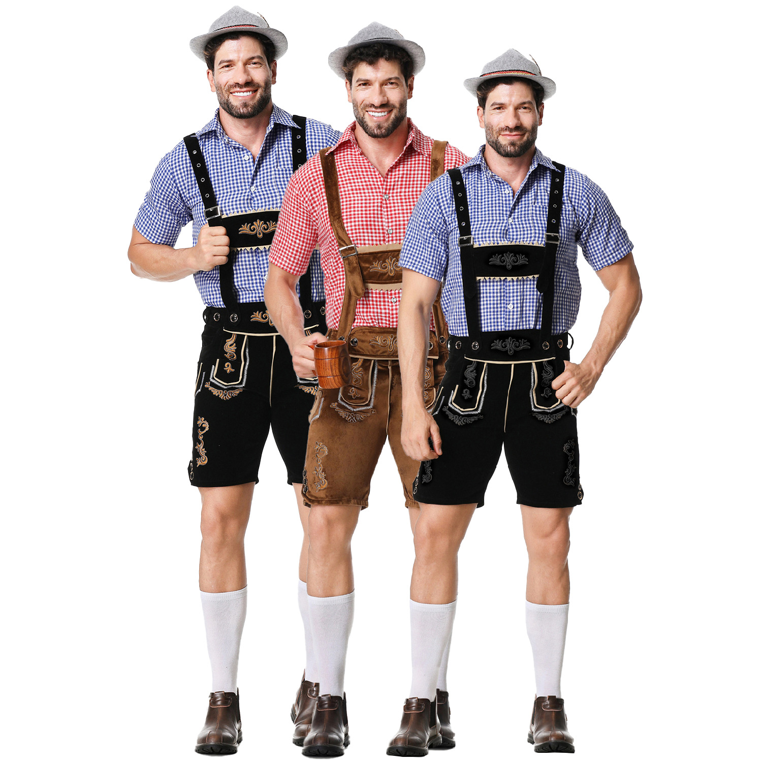 thumbnail image 1 of Disfraces de Halloween 2024 M-XXL Traje de cerveza bordado para hombre Traje con pechera Traje de cerveza alemán Traje de fiesta Camisa a cuadros para hombre, 1 of 5