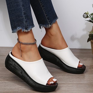 Slippers Women's Summer 2021 New Ethnic Style Wedge Fishmouth Slides for Going Out Platform Thick Bottom Retro Sandals