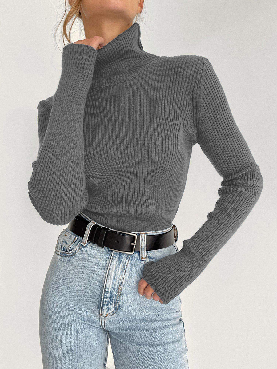 Suministro exclusivo transfronterizo de suéteres de cuello alto, camisetas de punto para otoño e invierno, jerseys ajustados de talla grande europeos y americanos con mangas largas.