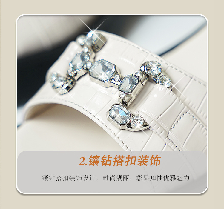 Sandal cao gót nữ da bò đế dày quai ngang đính đá — màu đen chi tiết 16