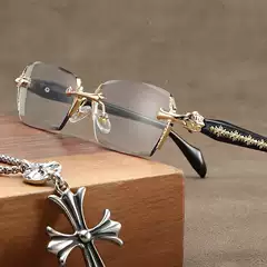 Cross New Rimless Glasses Cut Edge Unisex Blue Light Blocking HD Prescription Photochromic Trendy