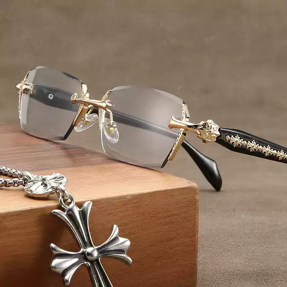 Cross New Rimless Glasses Cut Edge Unisex Blue Light Blocking HD Prescription Photochromic Trendy