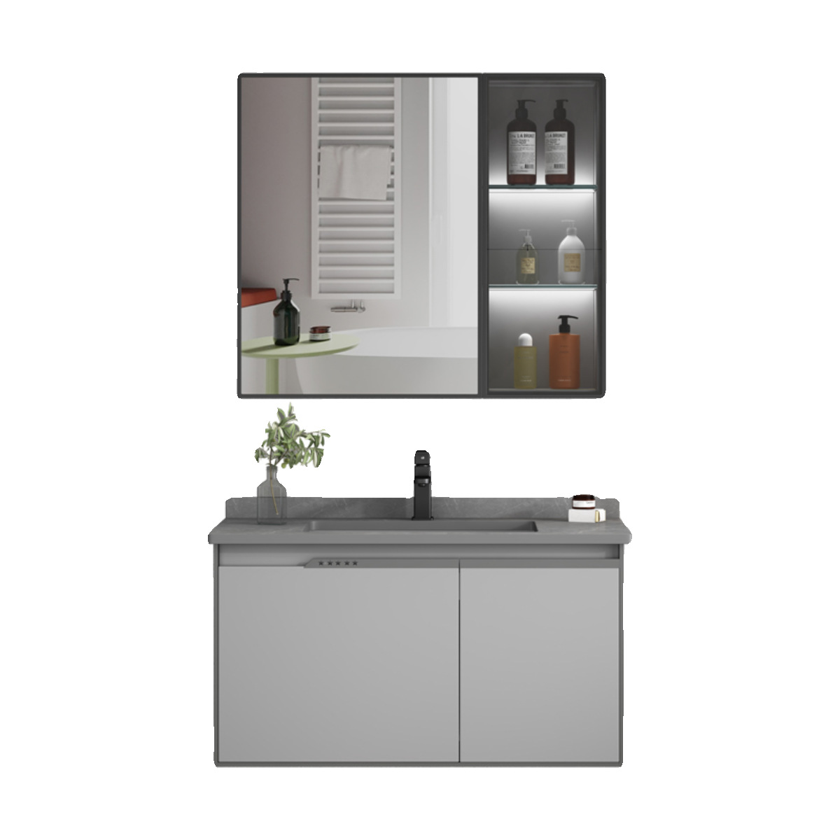 Engrosado espacio de aluminio gabinete de baño combinación lavabo piscina baño integrado lavabo de cerámica mesa de lavado