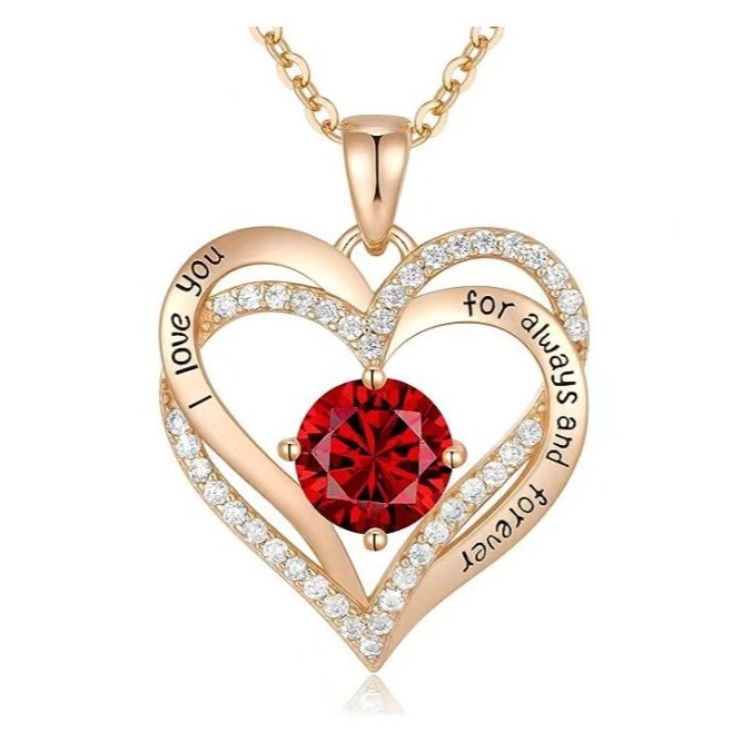 Collar de corazón de circonita colorida con colgante de oro rosa de doble capa, regalo para San Valentín y Día de la Madre