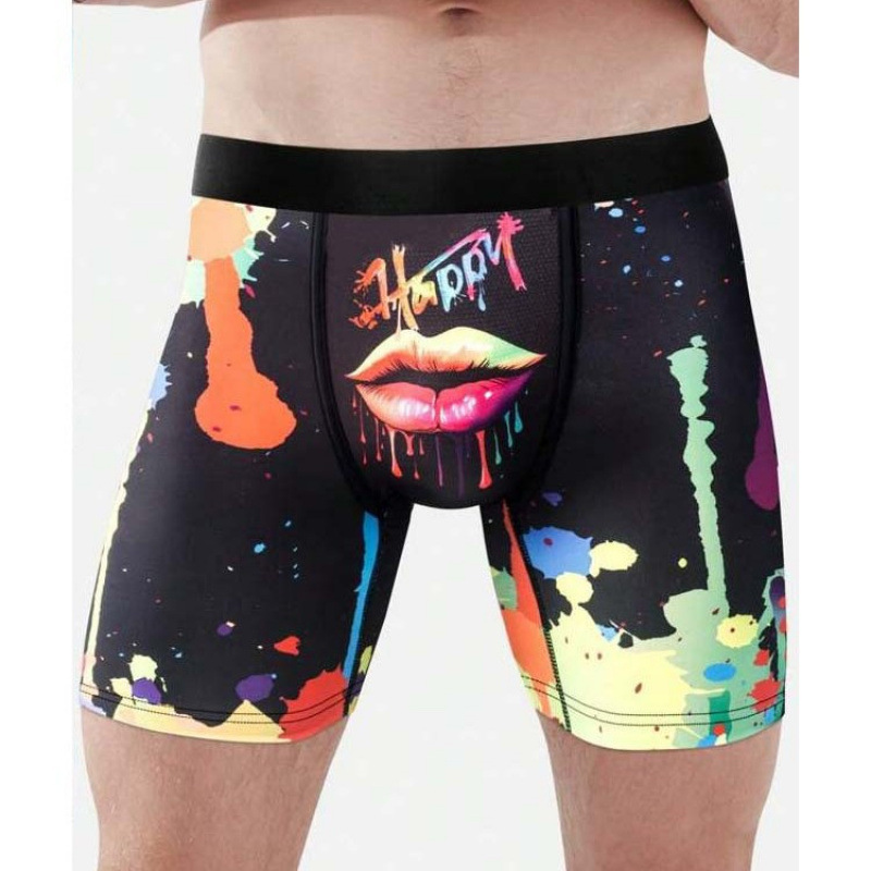 Men's Casual Soft and Comfortable Slim Long Boxer Panties 2024 Hot Hip Hop Colorful Graffiti 3D Digital Printing