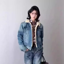 美式复古水洗羊羔绒牛仔外套女高级感保暖棉衣潮牌设计感工装夹克