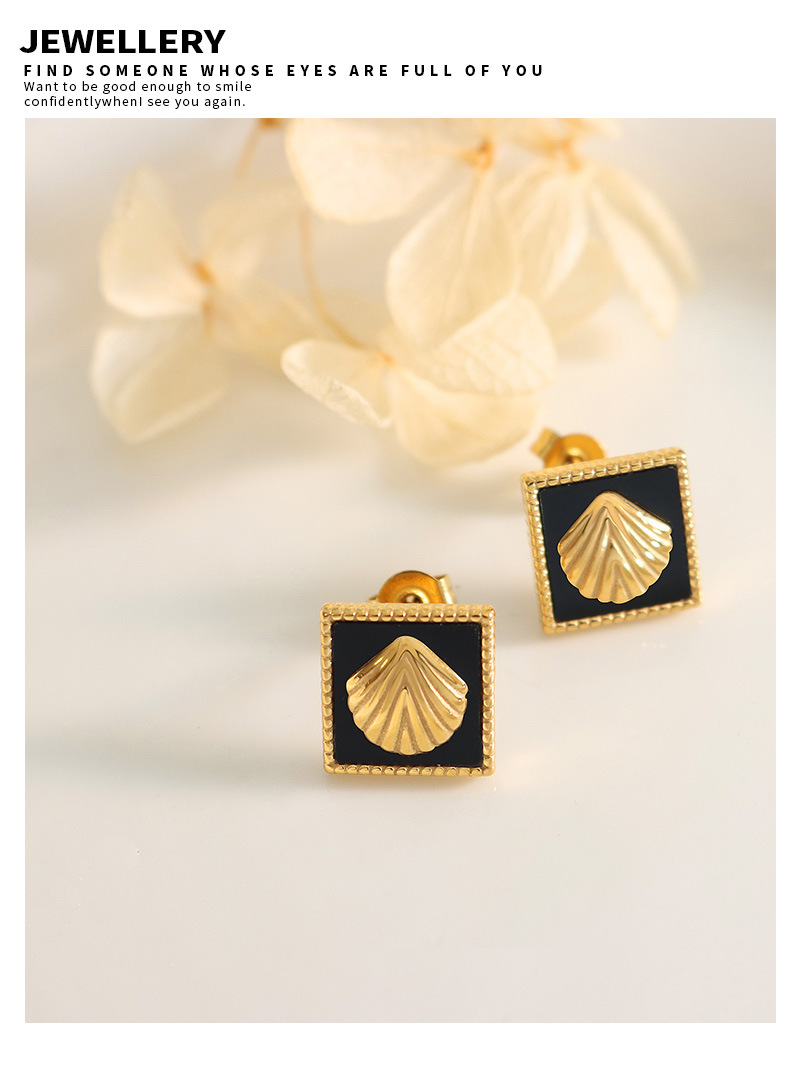 Fashion Square Shell Titanium Steel Plating Earrings Necklace