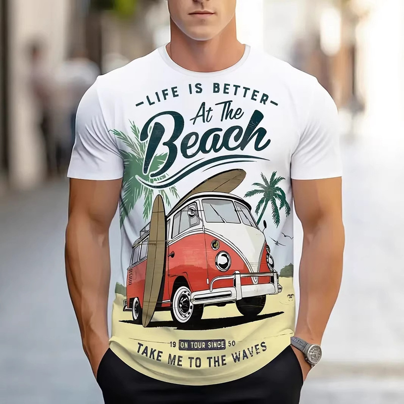 (Premium Needlepoint Fabric) 3D Casual Digital Print Resort Print Pattern Short-Sleeved Men's T-Shirt