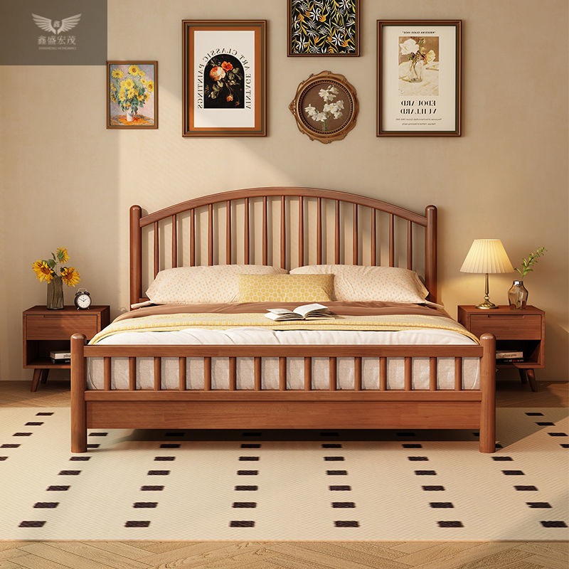 Cama de madera sólida nórdica moderna y minimalista apartamento dormitorio 1.5 doble dormitorio principal estilo japonés alquiler 1.5m cama Windsor